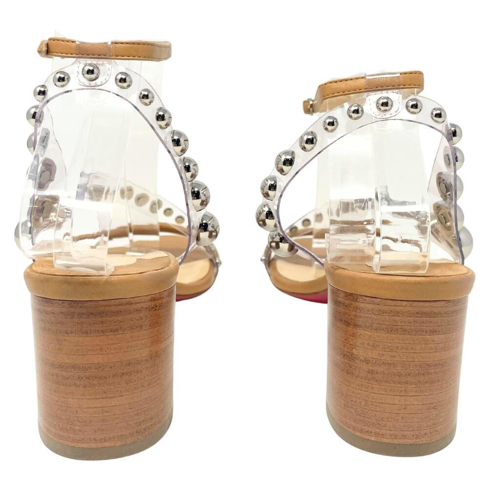NEW Christian Louboutin Shoes Heels Sandals Corinne 55 Beige Stud Nude 39.5 - Picture 6 of 9